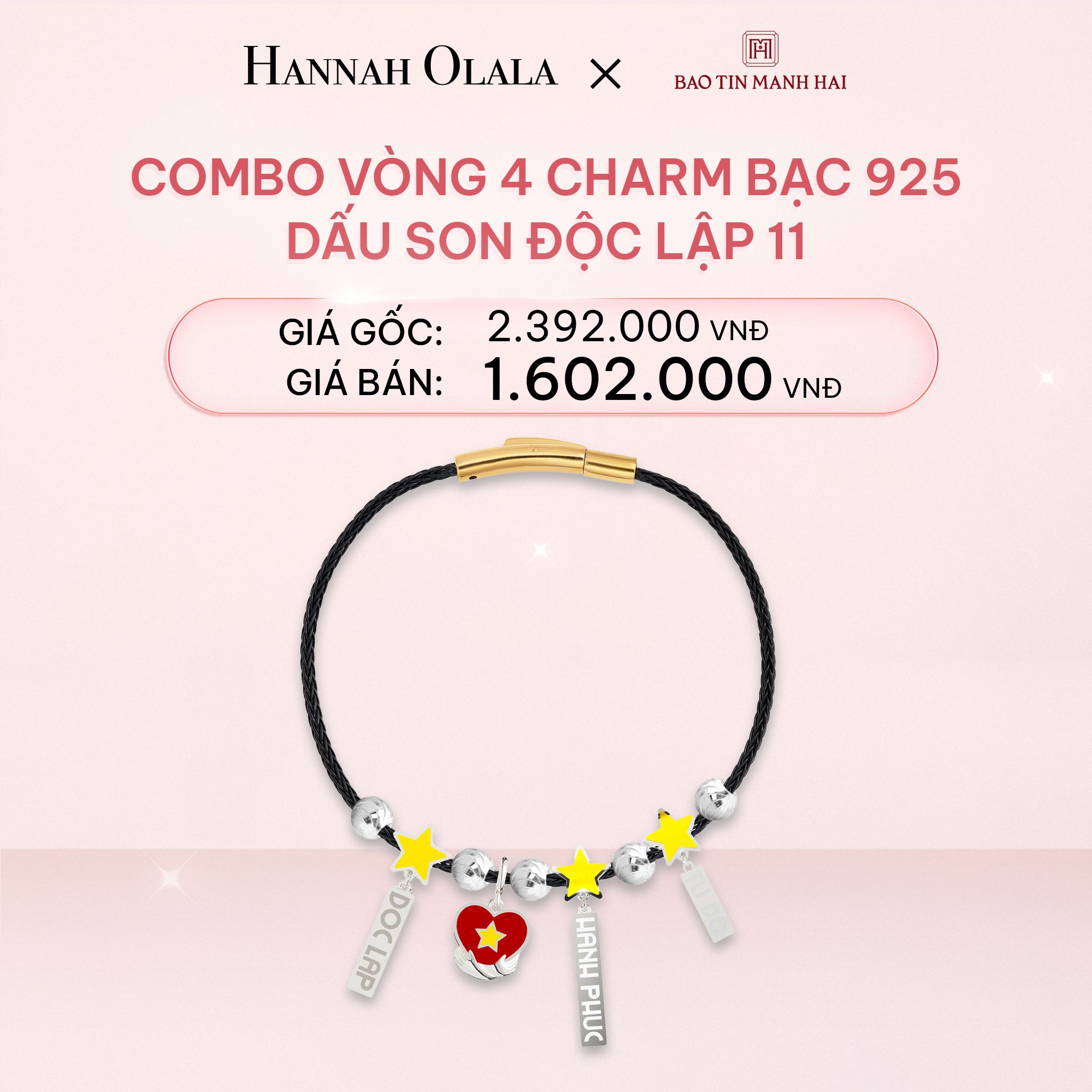 E327_DEAL 8: COMBO LẮC TAY BẠC 925 MÃ CB 4 CHARM MIX BI 11 BST A80 DẤU SON ĐỘC LẬP BẢO TÍN MẠNH HẢI