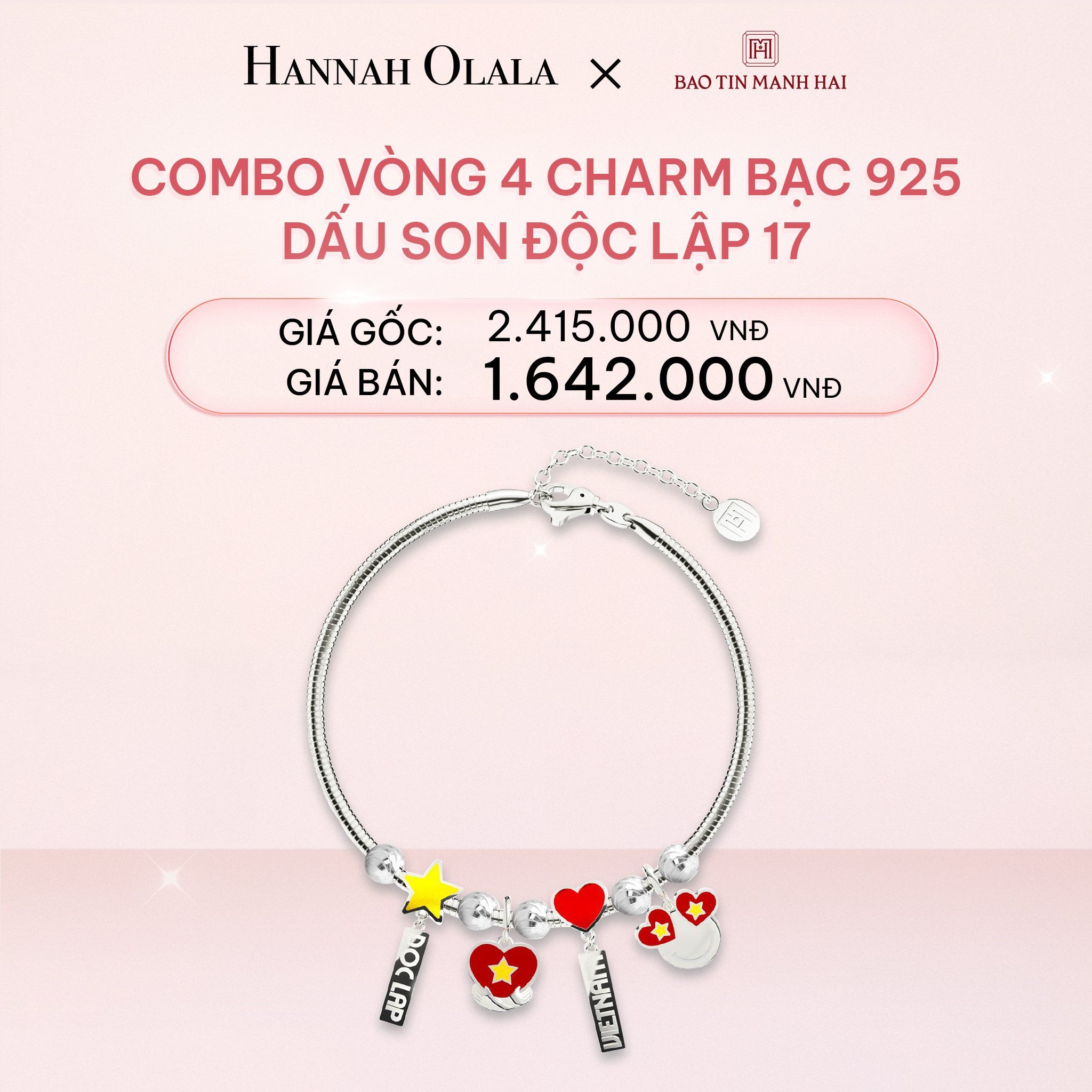 E328_DEAL 9: COMBO LẮC TAY BẠC 925 MÃ CB 4 CHARM MIX BI 17 BST A80 DẤU SON ĐỘC LẬP BẢO TÍN MẠNH HẢI