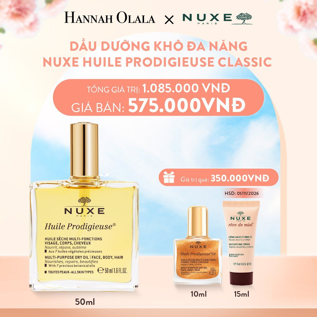 A604_DEAL 1: DẦU DƯỠNG KHÔ ĐA NĂNG HƯƠNG HOA NUXE HUILE PRODIGIEUSE MULTI-PURPOSE FLORALE DRY OIL 100ML