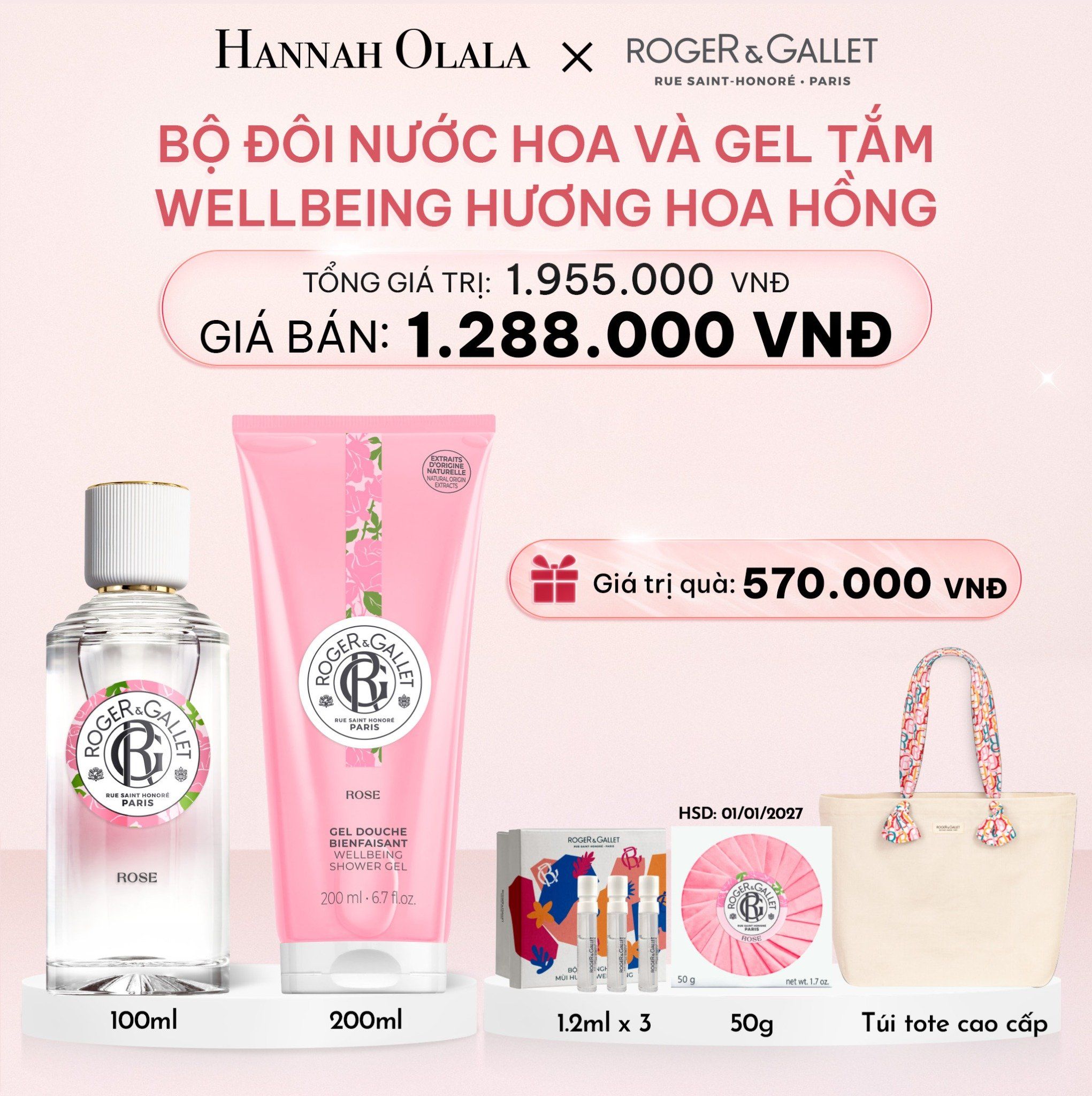 E939_DEAL 3: COMBO LƯU HƯƠNG NƯỚC HOA 100ML & GEL TẮM 200ML WELBEING ROGER&GALLLET