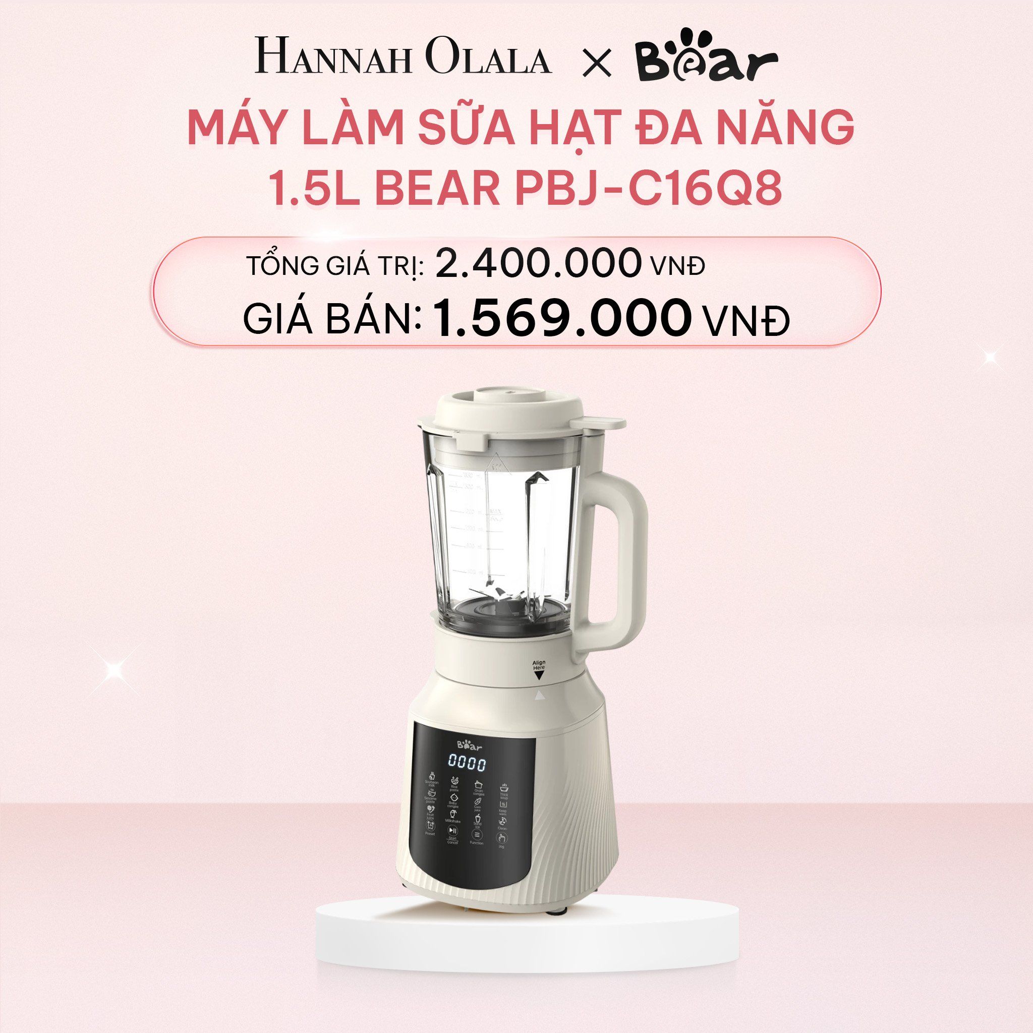 E770_DEAL 2: MÁY LÀM SỮA HẠT ĐA NĂNG 1.5L BEAR PBJ-C16Q8
