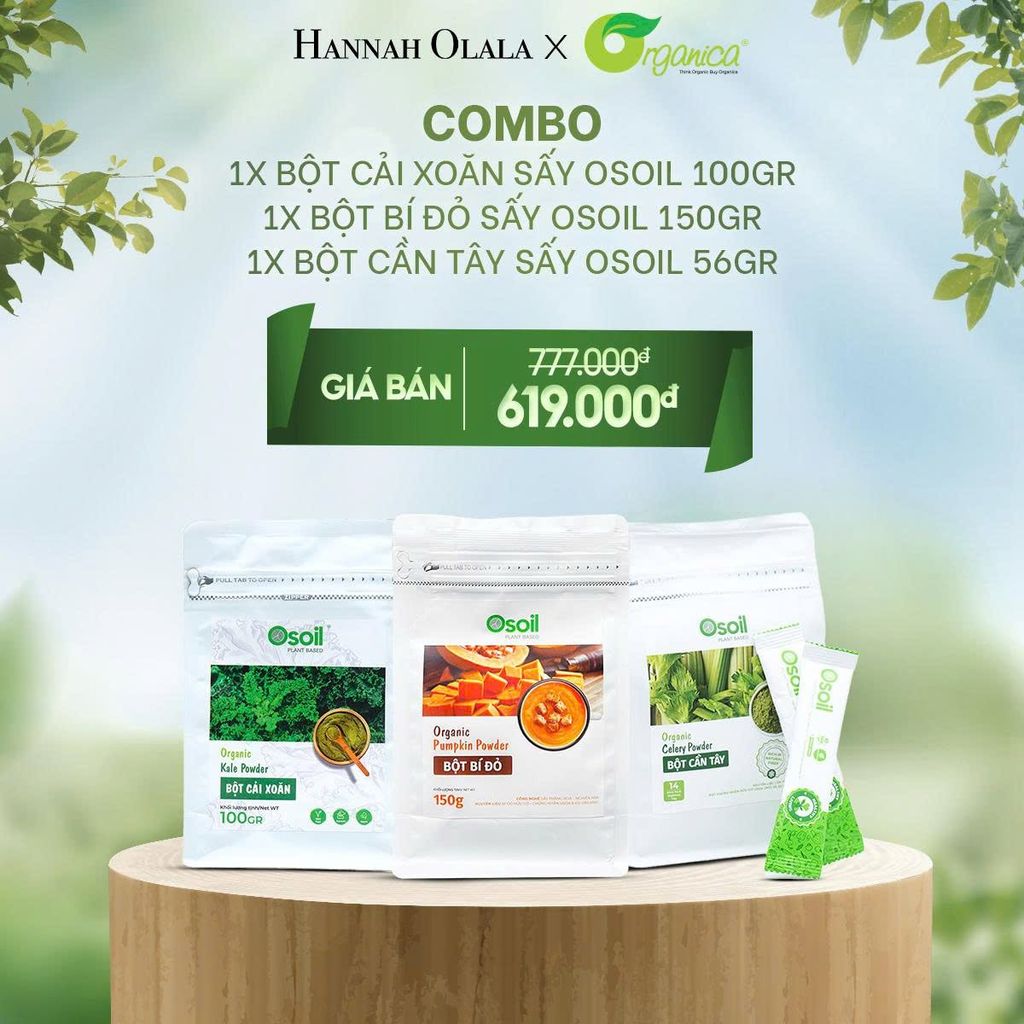 E28_DEAL 1: COMBO SUPER FOOD (BỘT CẦN TÂY SẤY OSOIL, BỘT BÍ ĐỎ OSOIL, BỘT CẢI KALE XOĂN 100GR)