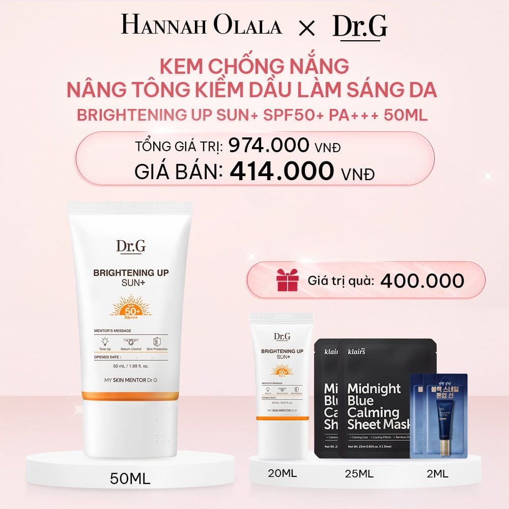 E945_DEAL 2: KEM CHỐNG NẮNG DR.G BRIGHTENING UP SUN+ SPF50+ PA+++ 50ML TẶNG TUÝP 20ML NÂNG TÔNG KIỀM DẦU LÀM SÁNG DA