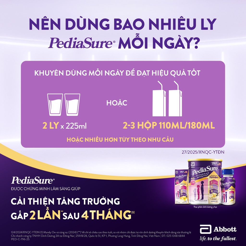 DEAL 3: 3 LON PEDIASURE DẠNG BỘT HƯƠNG VANI 800G
