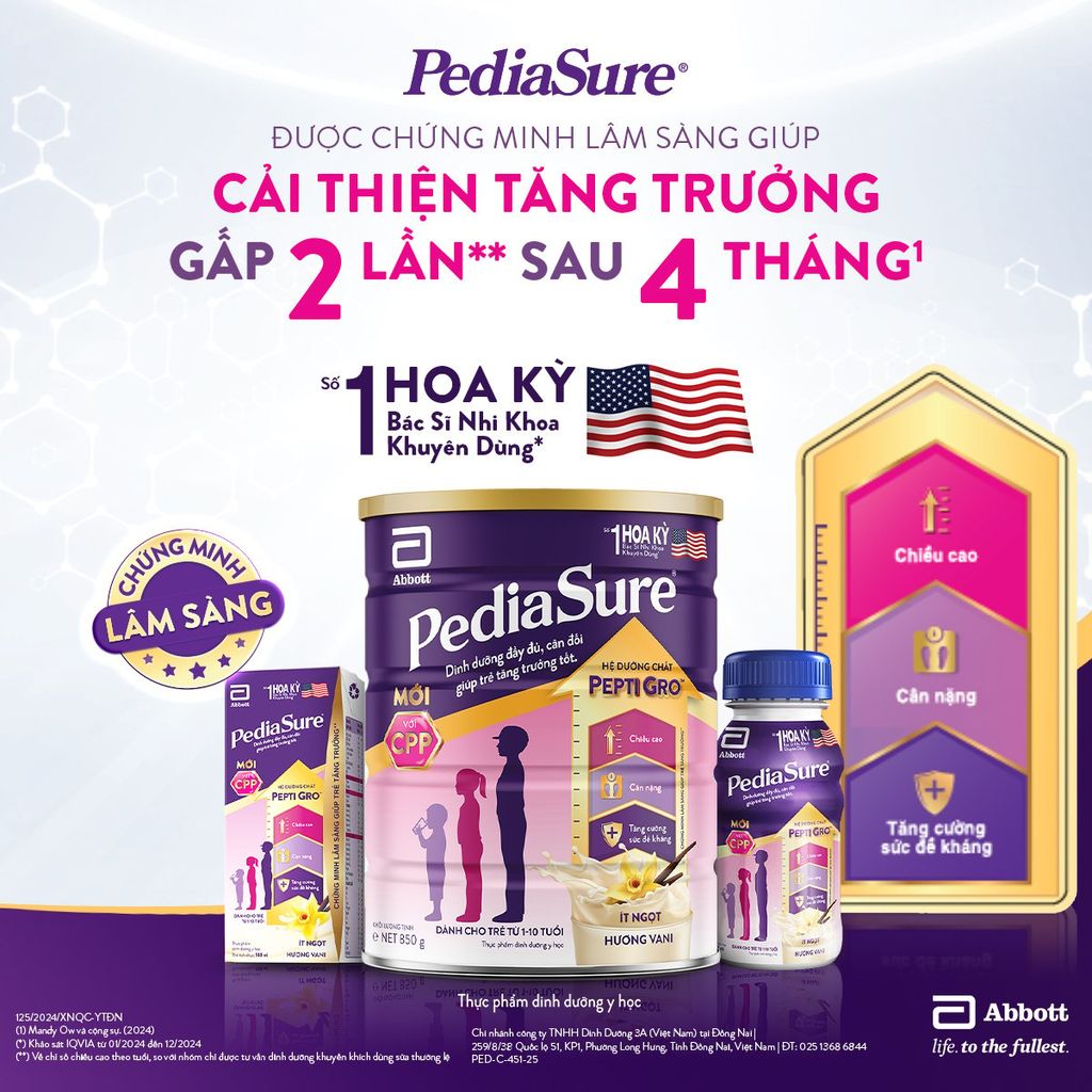 DEAL 1: 1 LON PEDIASURE DẠNG BỘT HƯƠNG VANI 800G