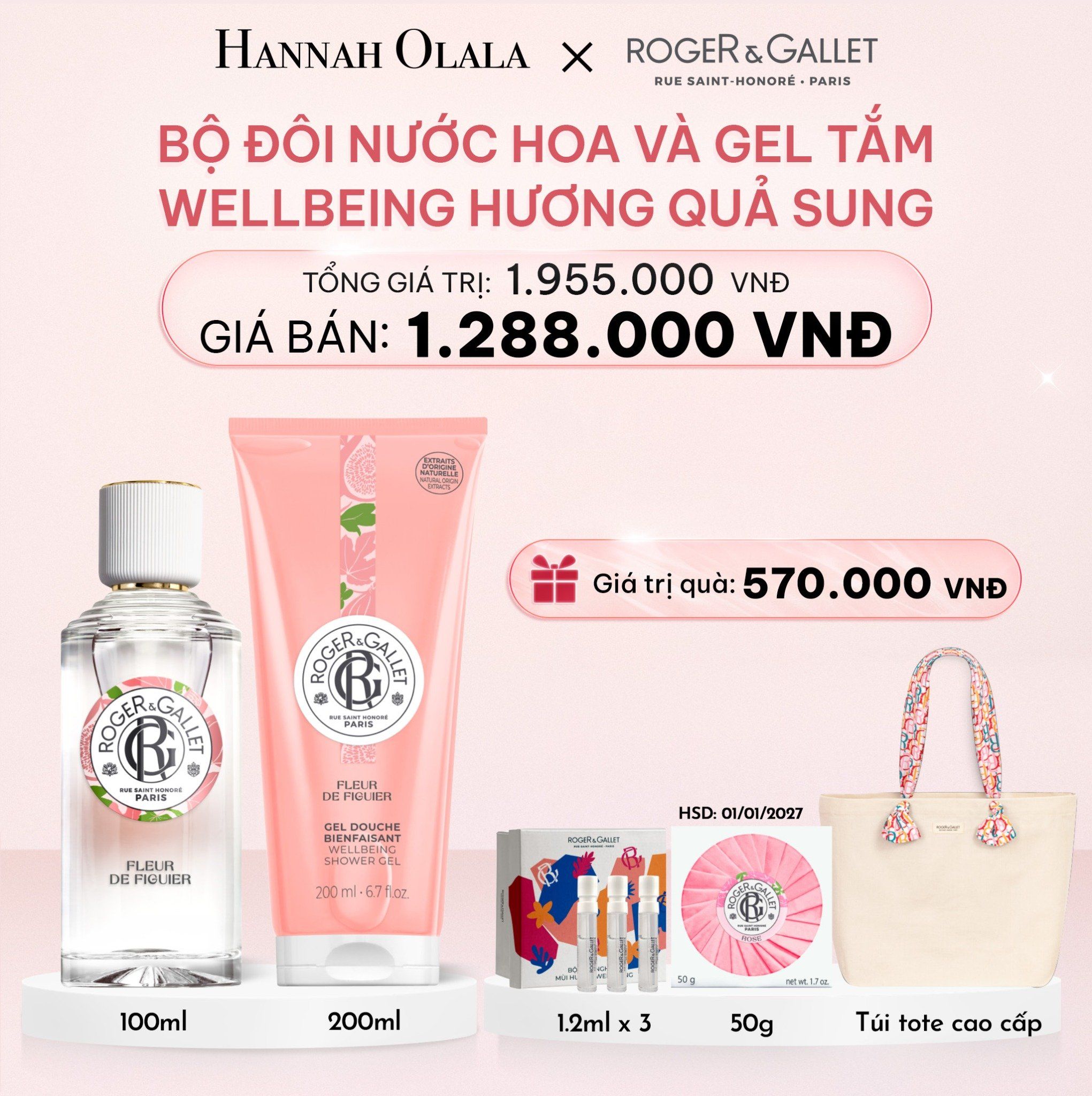 E939_DEAL 3: COMBO LƯU HƯƠNG NƯỚC HOA 100ML & GEL TẮM 200ML WELBEING ROGER&GALLLET