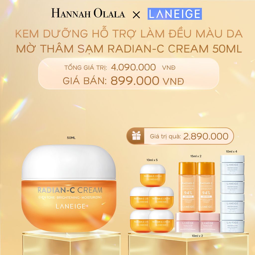 DEAL 4: KEM DƯỠNG GIÚP HỖ TRỢ LÀM ĐỀU MÀU DA MỜ THÂM SẠM KEM DƯỠNG TRẮNG DA LÀM MỜ ĐỐM NÂU LANEIGE RADIAN-C CREAM 50ML