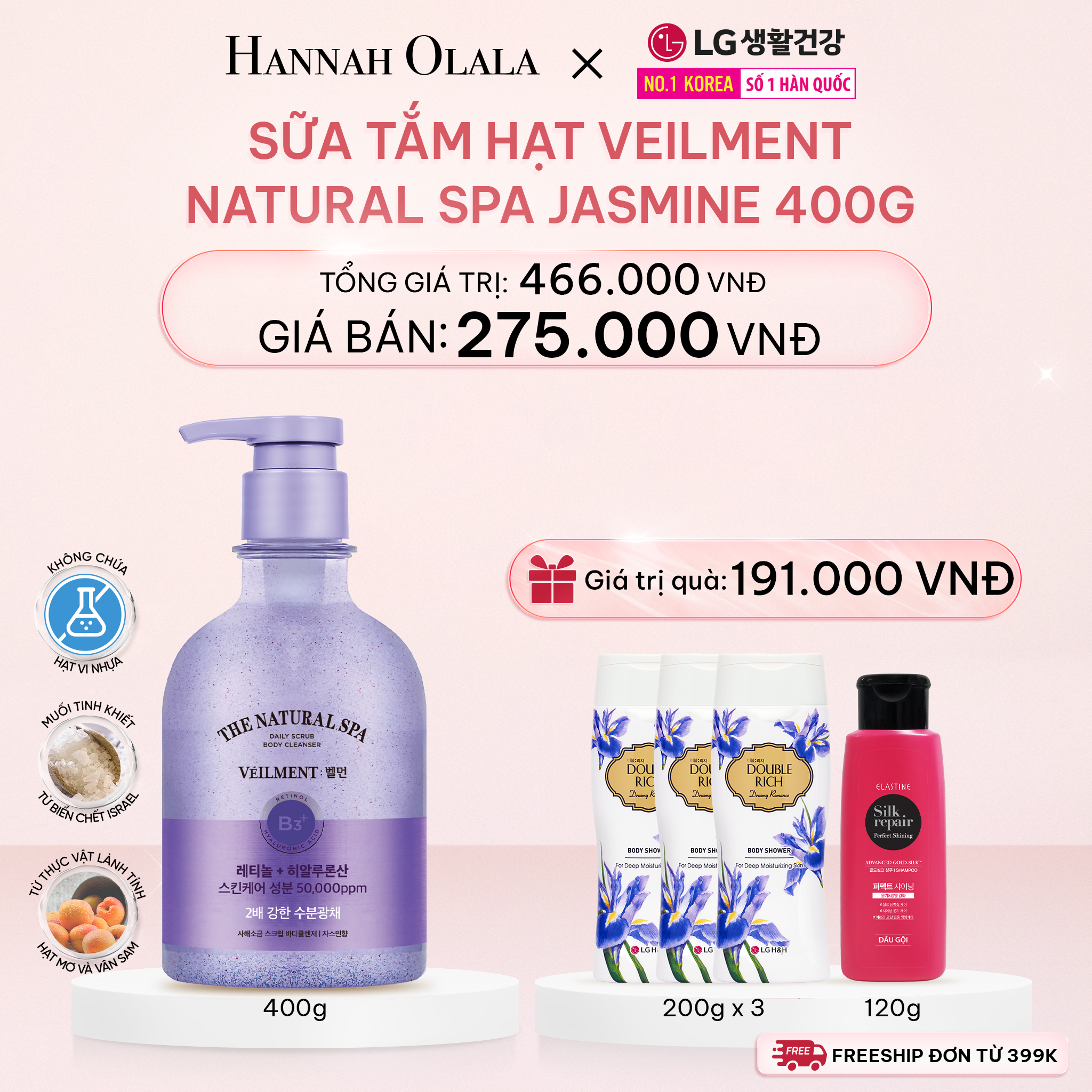 E419_DEAL 16: SỮA TẮM HẠT ON: THE BODY VEILMENT NATURAL SPA JASMINE DEAD SEA SALT 400G