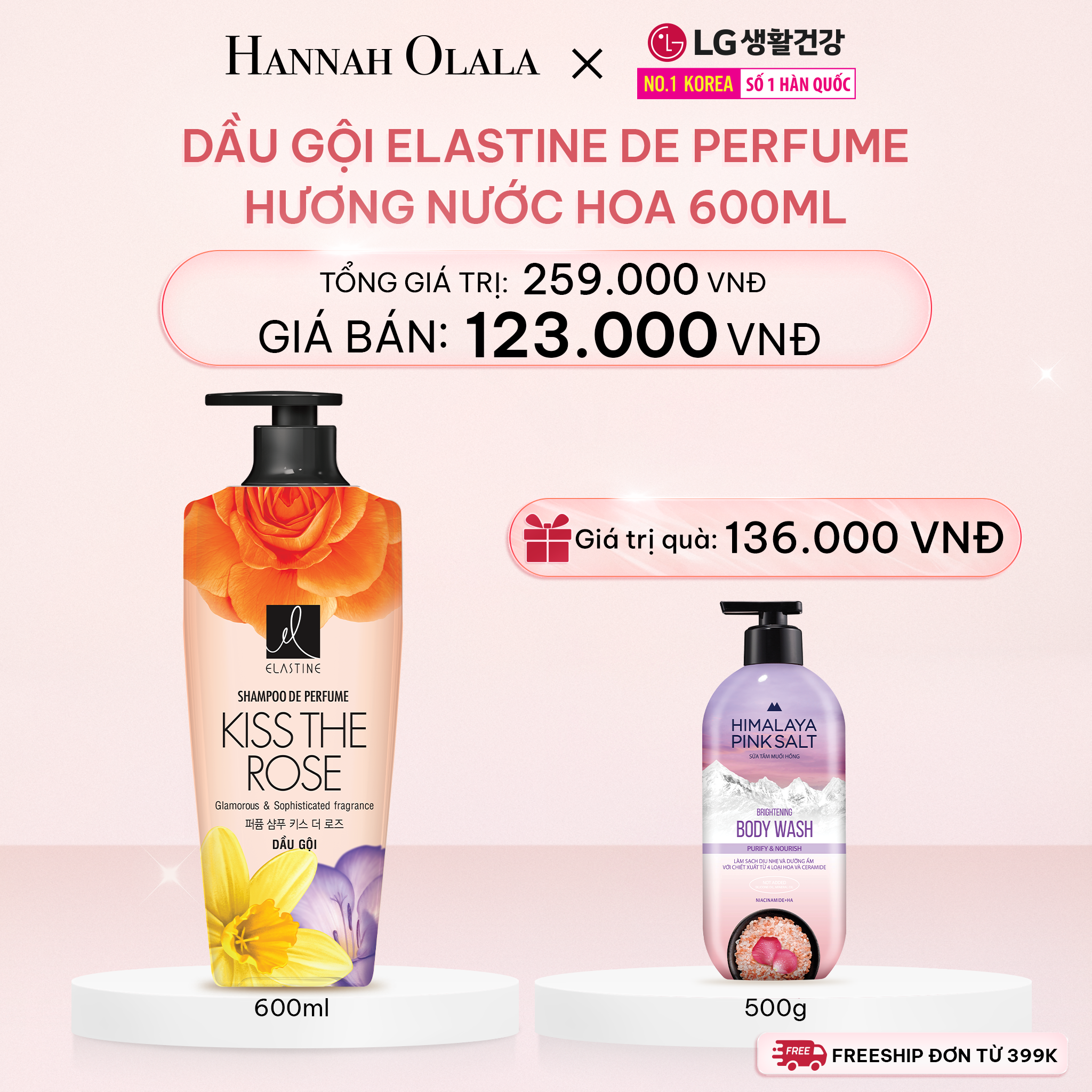 E426_DEAL 08: DẦU GỘI ELASTINE DE PERFUME HƯƠNG NƯỚC HOA 600ML