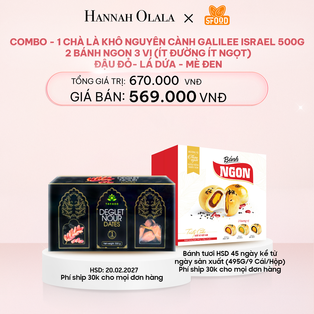 E808_DEAL 5: COMBO - 1 CHÀ LÀ KHÔ NGUYÊN CÀNH GALILEE ISRAEL 500G , 2 BÁNH NGON 3 VỊ (ÍT ĐƯỜNG ÍT NGỌT): ĐẬU ĐỎ- LÁ DỨA - MÈ ĐEN