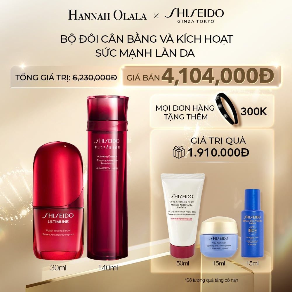 C17_DEAL 24: BỘ TINH CHẤT ULTIMUNE 4.0 SERUM 30ML VÀ NƯỚC THẦN ĐỎ EUDERMINE ACTIVATING ESSENCE 145ML SHISEIDO
