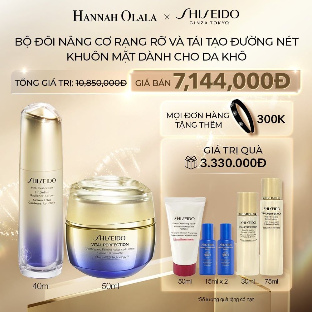 C20_DEAL 27: TINH CHẤT DƯỠNG DA VITAL-PERFECTION LIFTDEFINE RADIANCE SERUM 40ML VÀ KEM DƯỠNG DA SHISEIDO VITAL PERFECTION UPLIFTING AND FIRMING ADVANCED CREAM 50ML