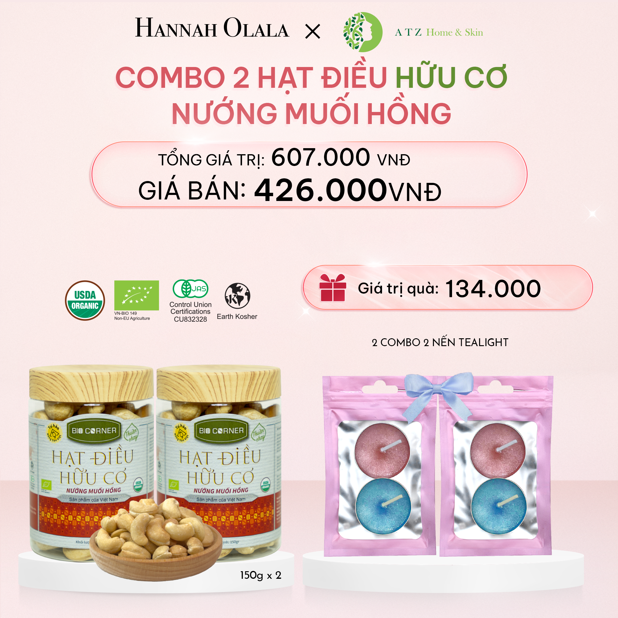 E1017_DEAL 6: COMBO 2 HẠT ĐIỀU VỊ MUỐI HỒNG (150G)