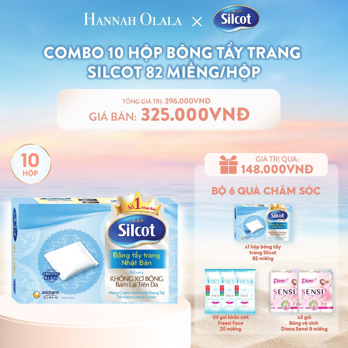 C437_Deal 1: COMBO 10 HỘP BÔNG TRANG ĐIỂM (BÔNG TẨY TRANG) SILCOT 82 MIẾNG/HỘP