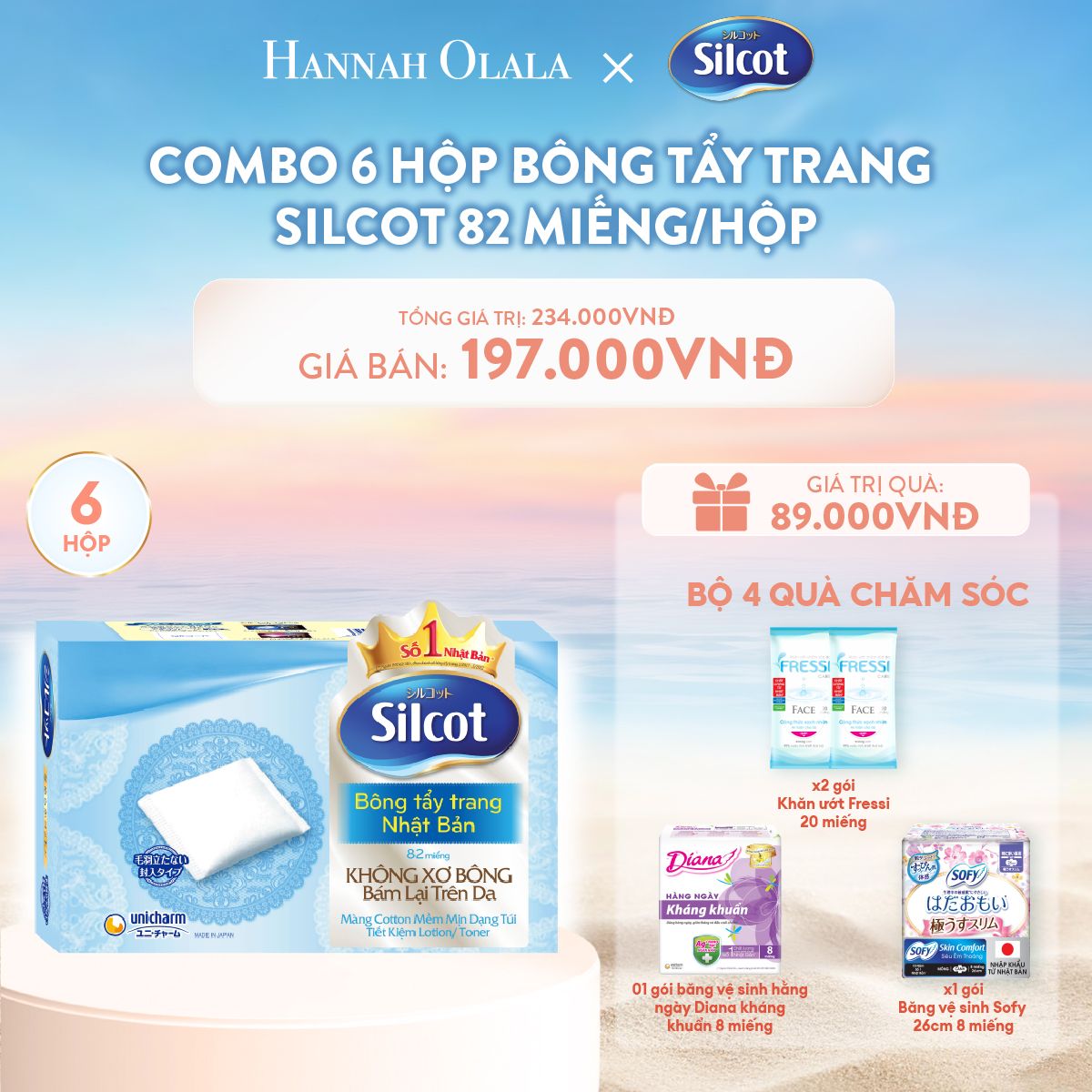 C439_Deal 3: COMBO 6 HỘP BÔNG TRANG ĐIỂM (BÔNG TẨY TRANG) SILCOT 82 MIẾNG/HỘP