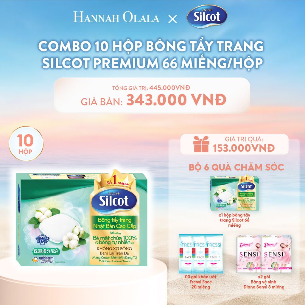 C438_Deal 2: COMBO 10 HỘP BÔNG TRANG ĐIỂM (BÔNG TẨY TRANG) CAO CẤP SILCOT PREMIUM 66 MIẾNG/HỘP