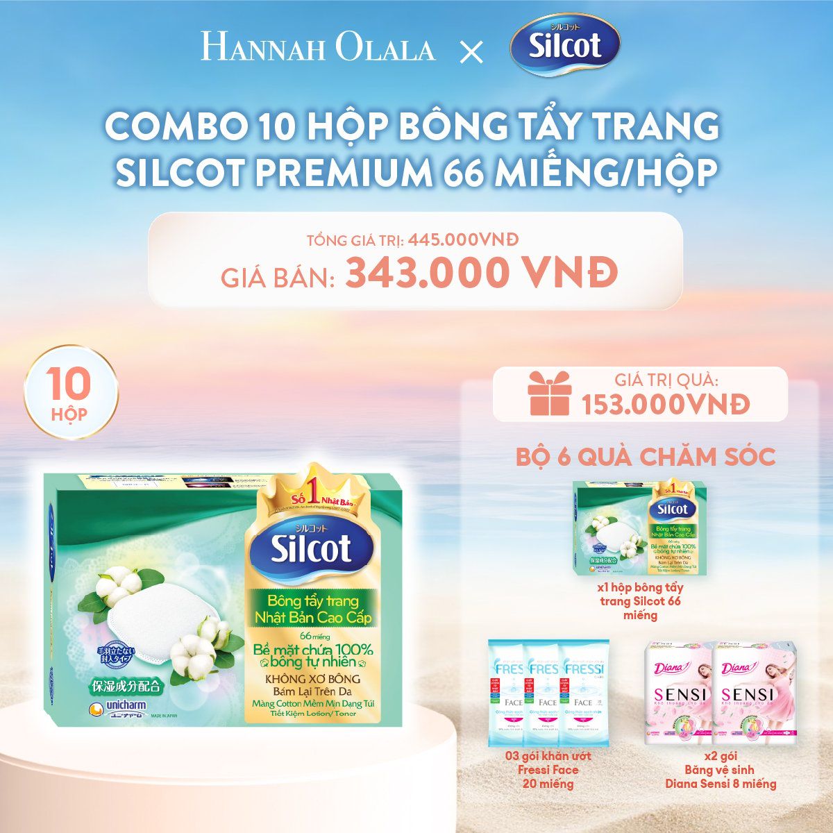C438_Deal 2: COMBO 10 HỘP BÔNG TRANG ĐIỂM (BÔNG TẨY TRANG) CAO CẤP SILCOT PREMIUM 66 MIẾNG/HỘP