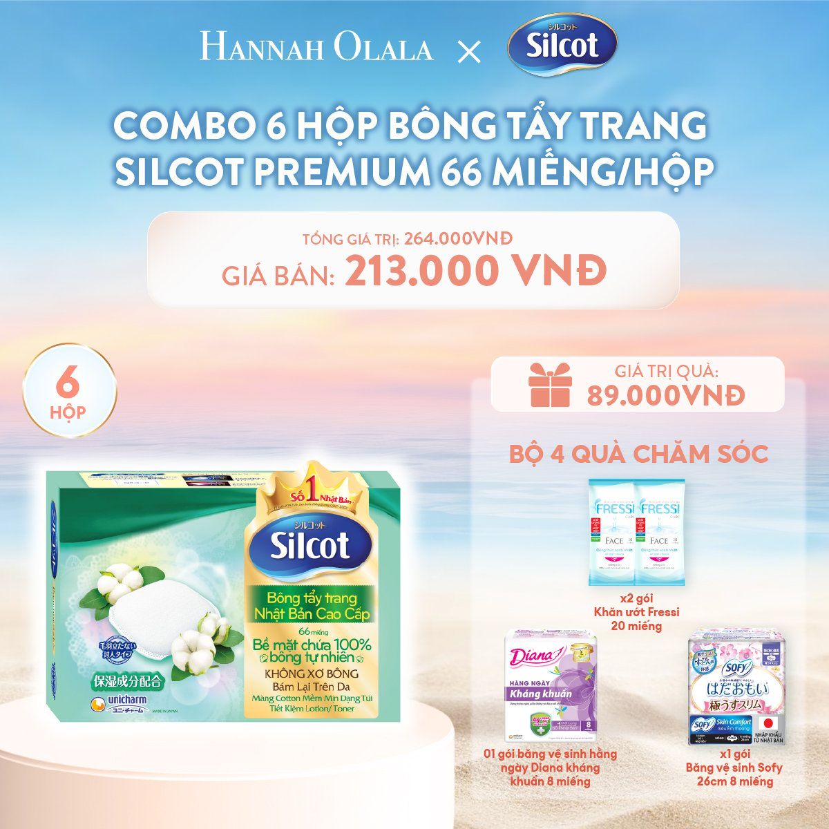 C440_Deal 4: COMBO 6 HỘP BÔNG TRANG ĐIỂM (BÔNG TẨY TRANG) CAO CẤP SILCOT PREMIUM 66 MIẾNG/HỘP