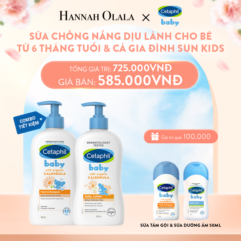 A175_DEAL 8: BỘ SỮA TẮM GỘI 400ML + SỮA DƯỠNG ẨM 400ML CETAPHIL BABY WITH ORGANIC CALENDULA