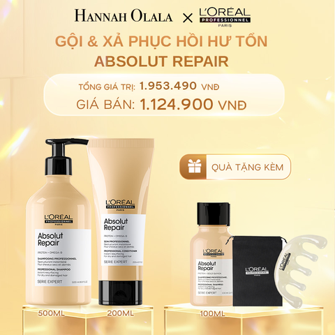 DEAL 3: BỘ DẦU GỘI 500ML & DẦU XẢ 200ML DƯỠNG TÓC MỀM MƯỢT & PHỤC HỒI ABSOLUT REPAIR GOLD