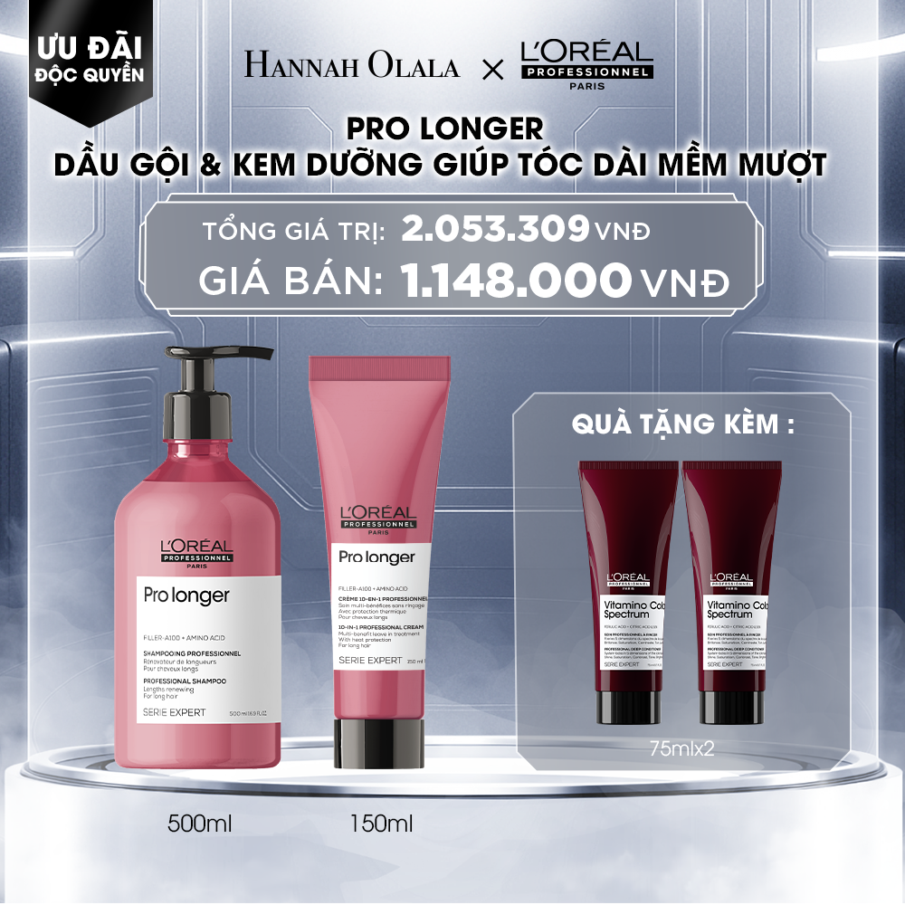 DEAL 3: COMBO DẦU GỘI 500ML & KEM DƯỠNG 150ML GIÚP TÓC DÀI MỀM MƯỢT, GIẢM GÃY RỤNG, CHẺ NGỌN CHUYÊN NGHIỆP PRO LONGER