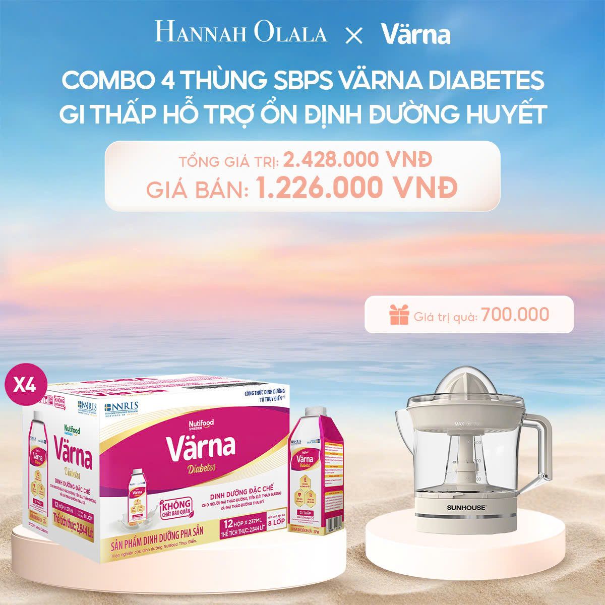 C683_DEAL 11: COMBO 4 THÙNG SỮA BỘT PHA SẴN VARNA DIABETES HỘP GIẤY (48HỘP X 237ML)