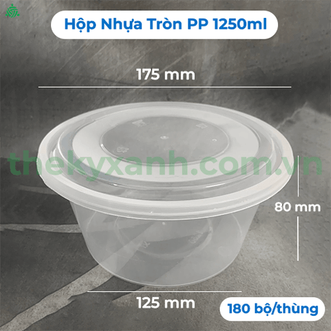 Hộp Nhựa PP Tròn 1250ml + Nắp - Tô Nhựa PP Trong Đựng Canh, Súp, Mì, Bún, Hủ Tíu, Phở,...