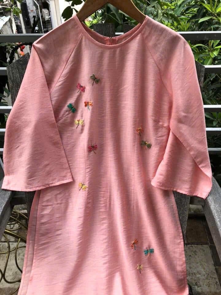 AD Linen - Hồng dâu - Thêu bướm