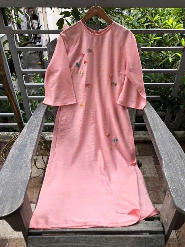 AD Linen - Hồng dâu - Thêu bướm