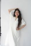 Đầm dài cổ bèo cột nơ - Trắng - D0714