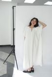 Đầm dài cổ bèo cột nơ - Trắng - D0714