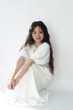 Đầm dài cổ bèo cột nơ - Trắng - D0714