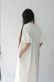 Đầm dài cổ bèo cột nơ - Trắng - D0714