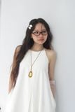 Đầm xếp li cổ yếm - Trắng - D0716