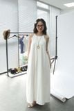 Đầm xếp li cổ yếm - Trắng - D0716