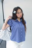 Áo sơ mi kiểu nhún ngực - Xanh - T1116