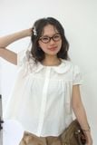 Áo tay phồng cổ lá sen - Trắng - T1117