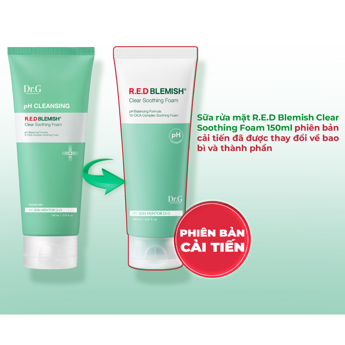 (Mẫu mới) Sữa Rửa Mặt Cho Da Dầu Mụn Dr.G PH Cleansing R.E.D Blemish Clear Soothing Foam 150ml