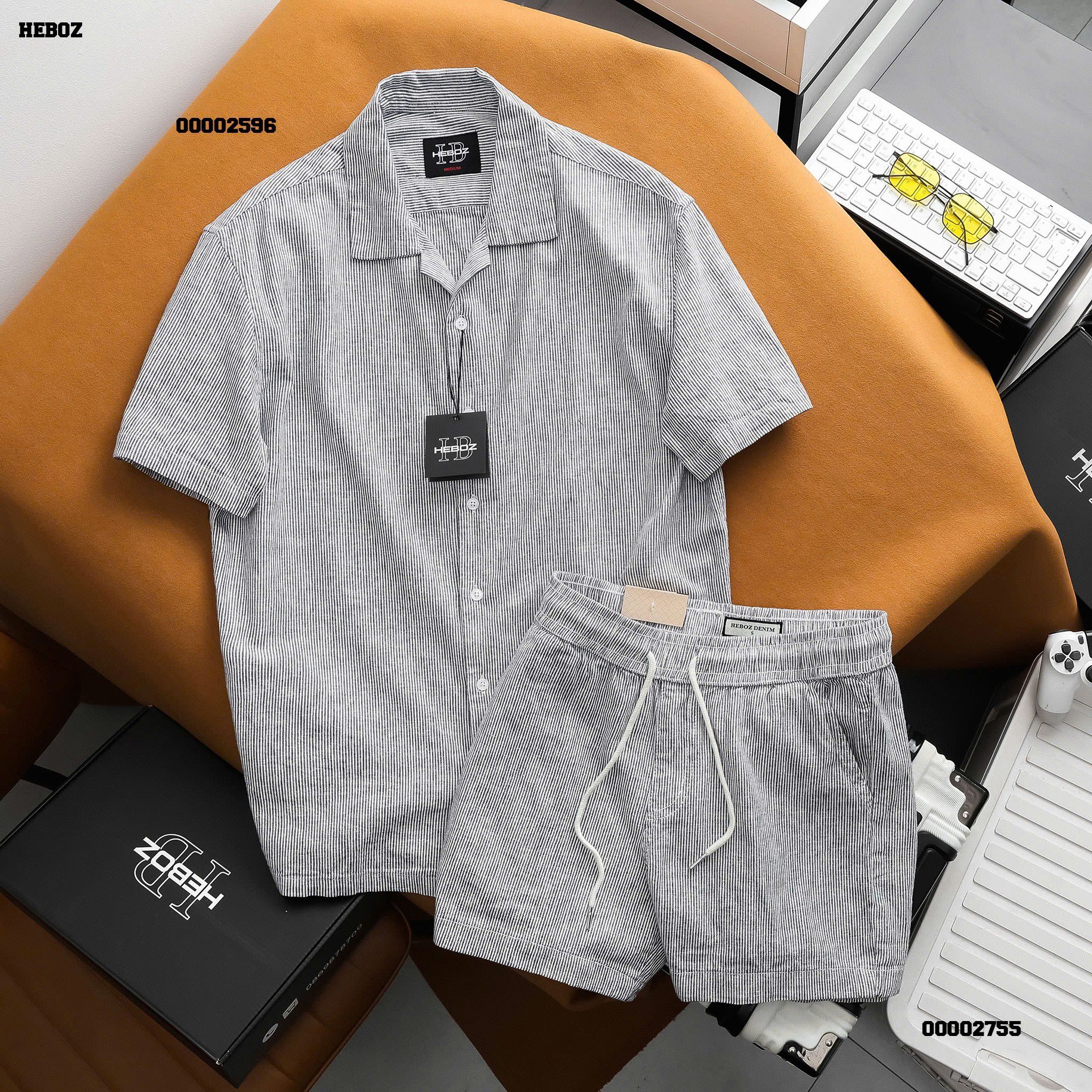 Quần short nam HEBOZ linen stripped 2M - 00002755