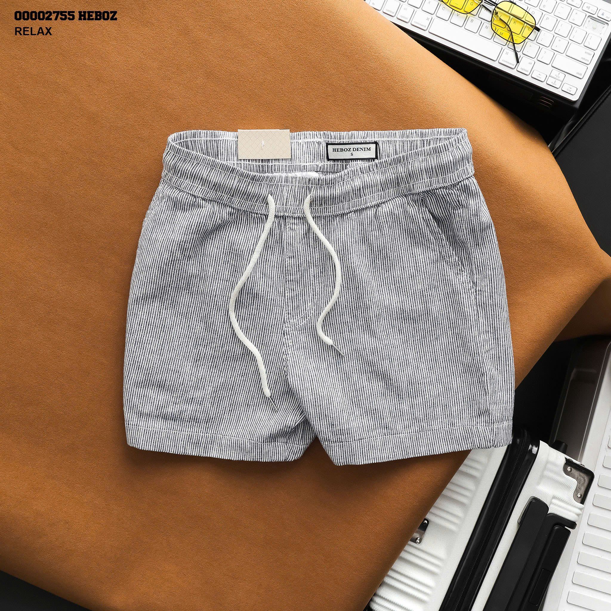 Quần short nam HEBOZ linen stripped 2M - 00002755