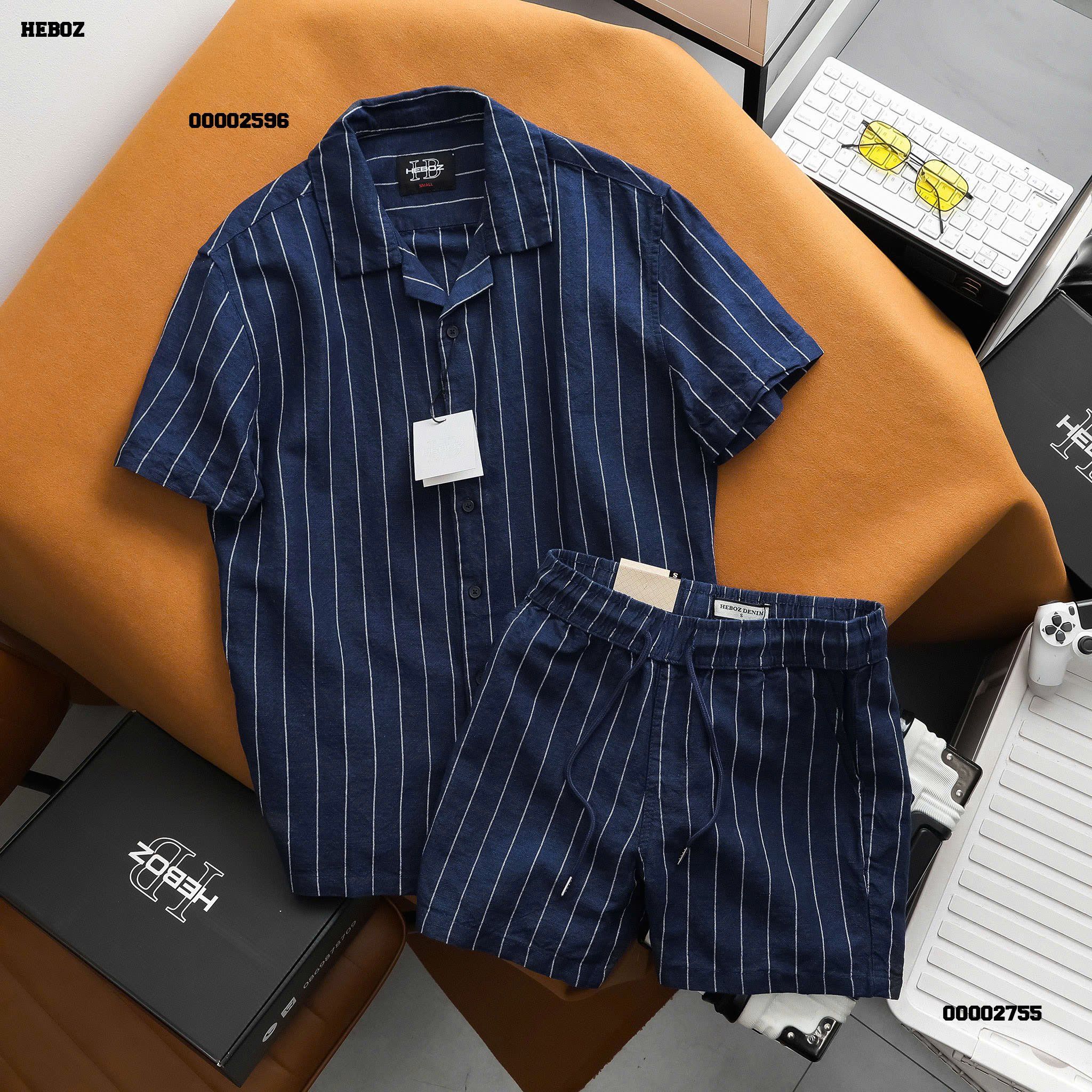 Quần short nam HEBOZ linen stripped 2M - 00002755