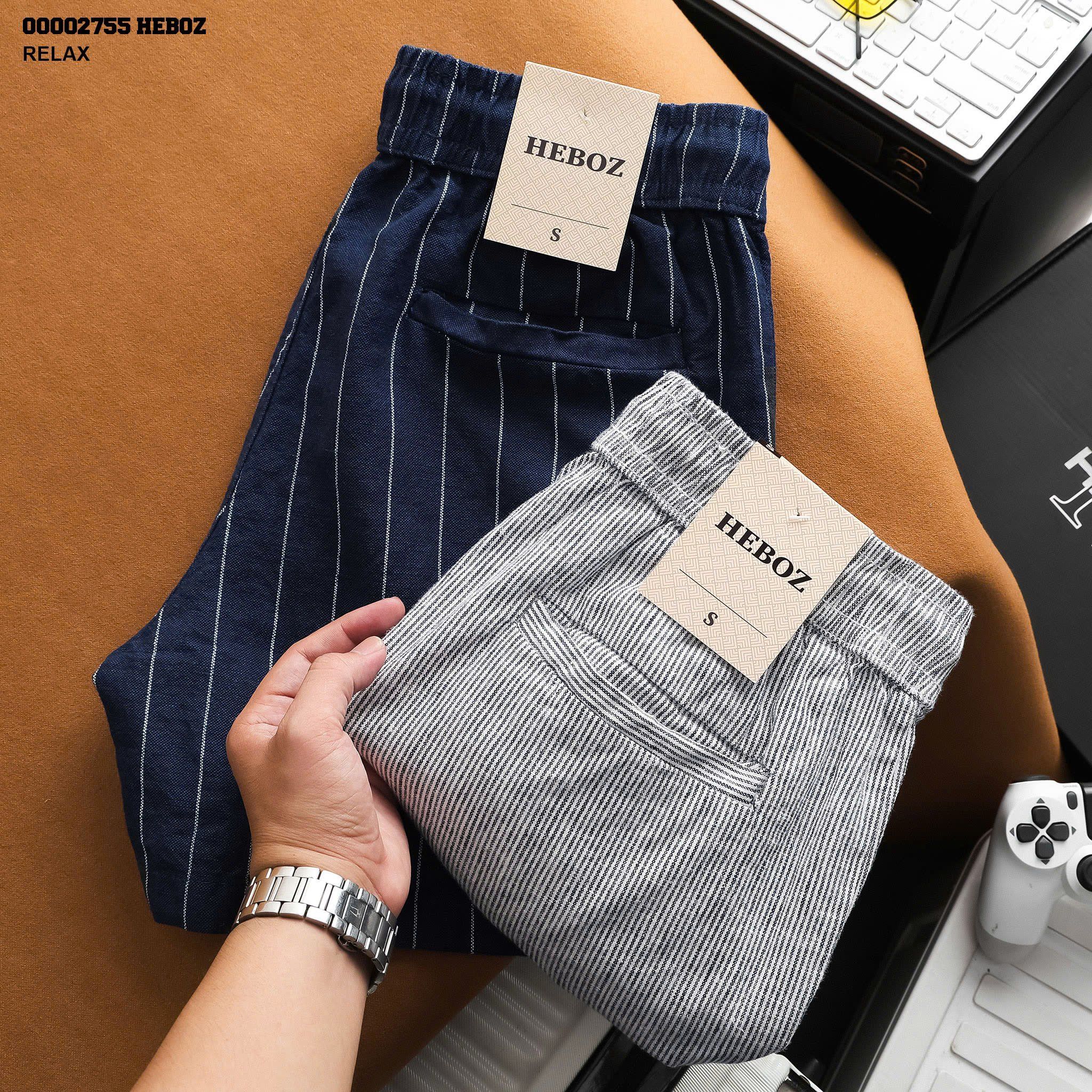 Quần short nam HEBOZ linen stripped 2M - 00002755