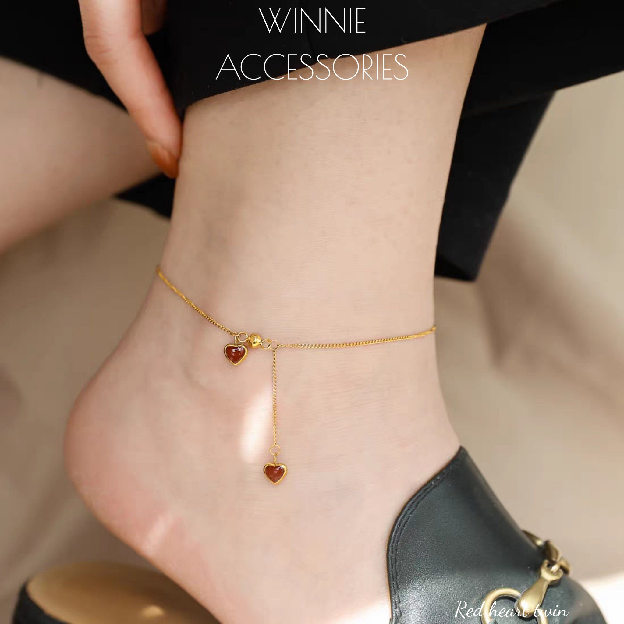 Lắc chân Titan Red heart twin