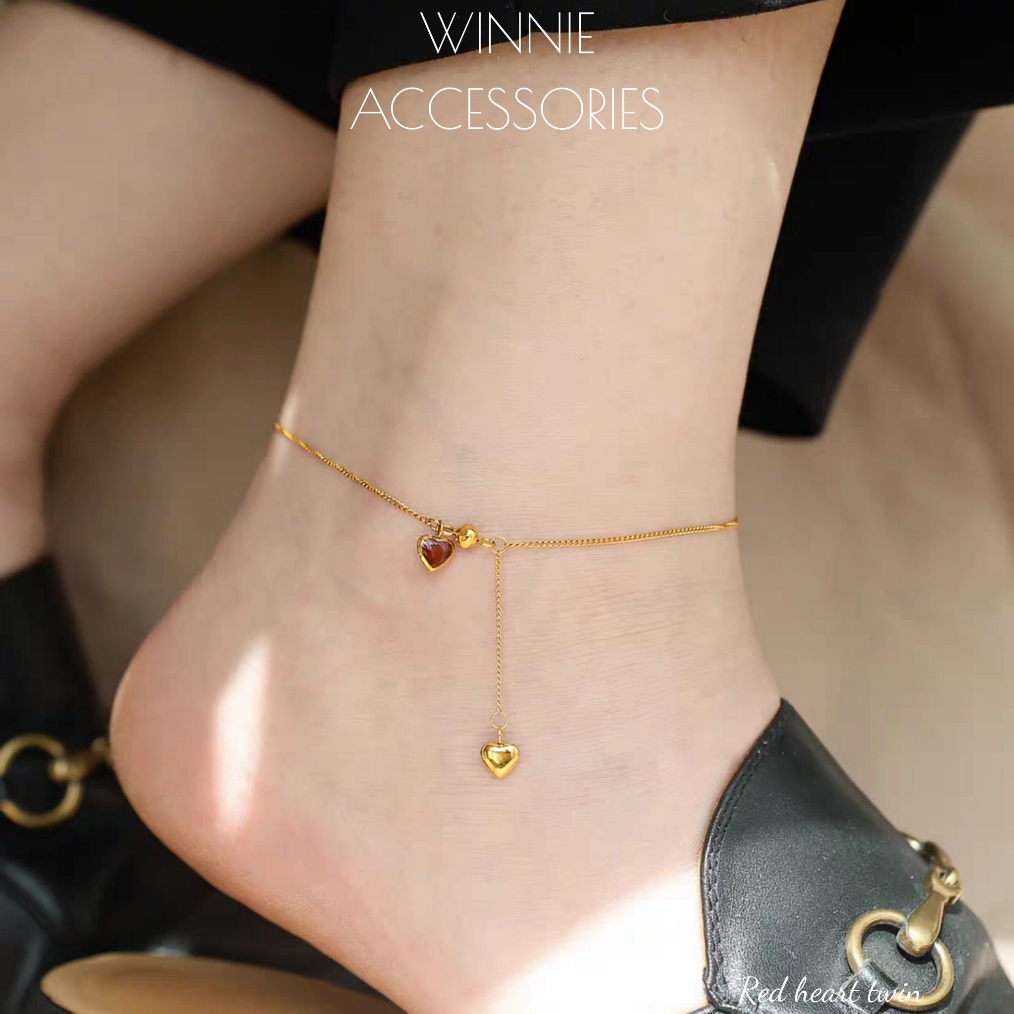 Lắc chân Titan Red heart twin