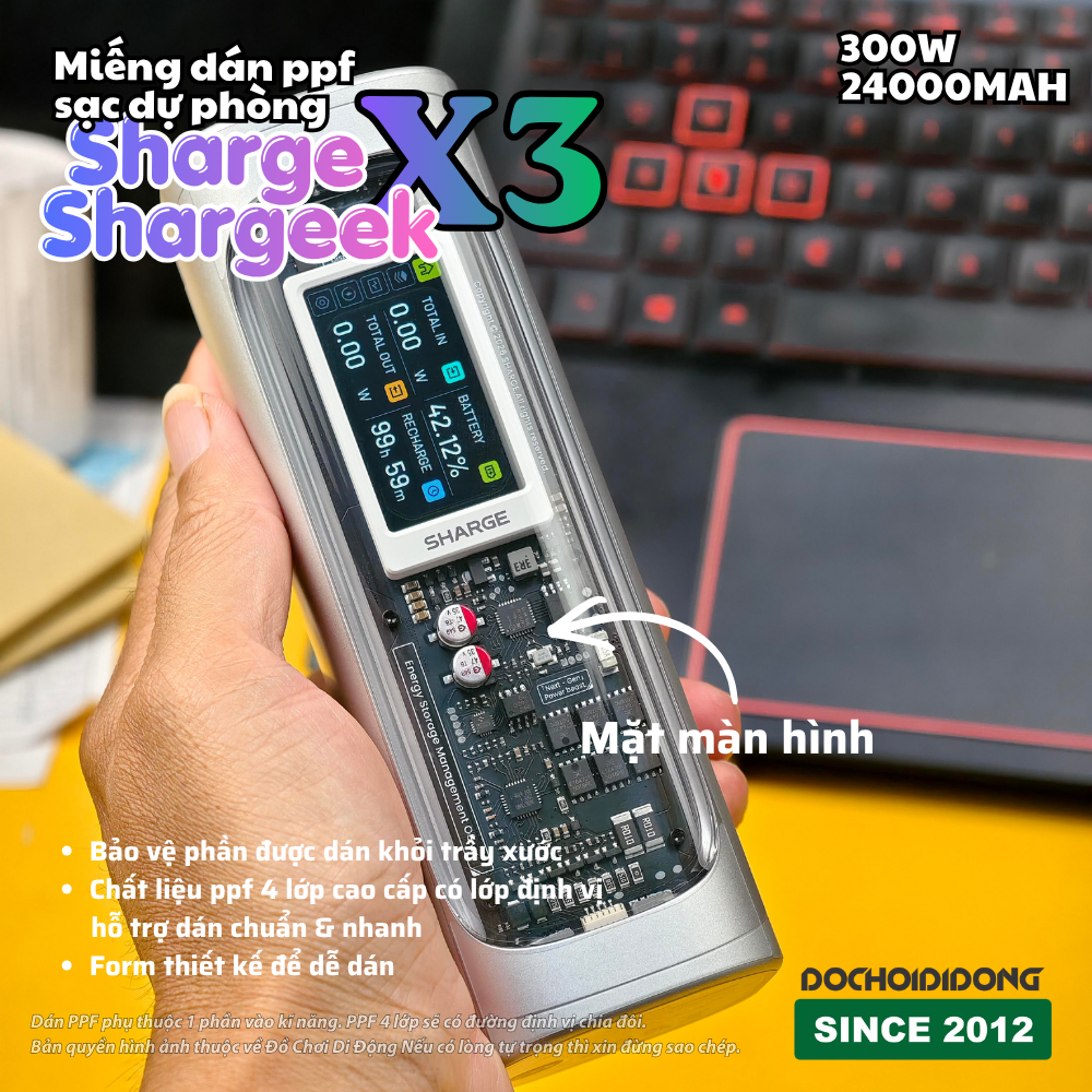 Miếng Dán PPF Chống Trầy Xước sạc dự phòng Sharge Shargeek X3 300W 24000mAh Bảo Vệ Màn Hình Vỏ Pin