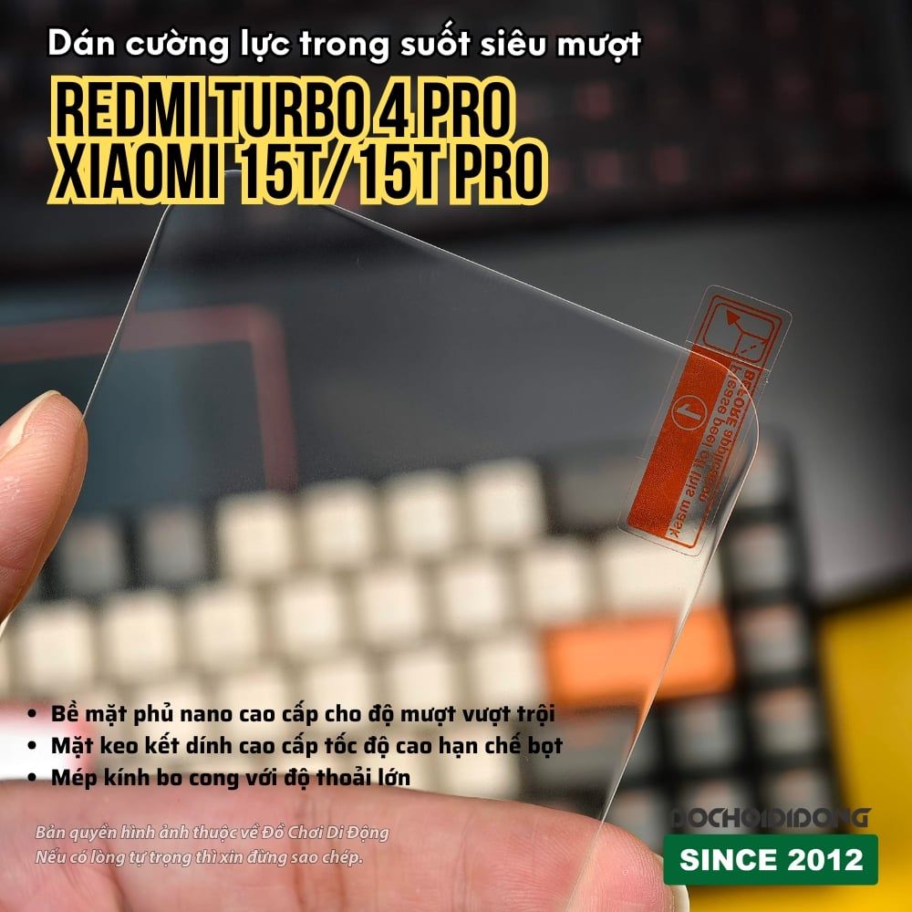 Kính cường lực trong suốt siêu mượt cho Redmi Turbo 4 Pro - Xiaomi 15T Pro