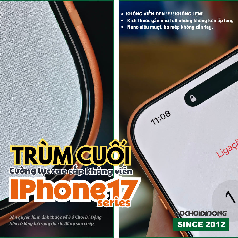 Trùm Cuối Dán Kính Cường Lực Cao Cấp KHÔNG VIỀN ĐEN Cho iPhone 16 17 Pro Max