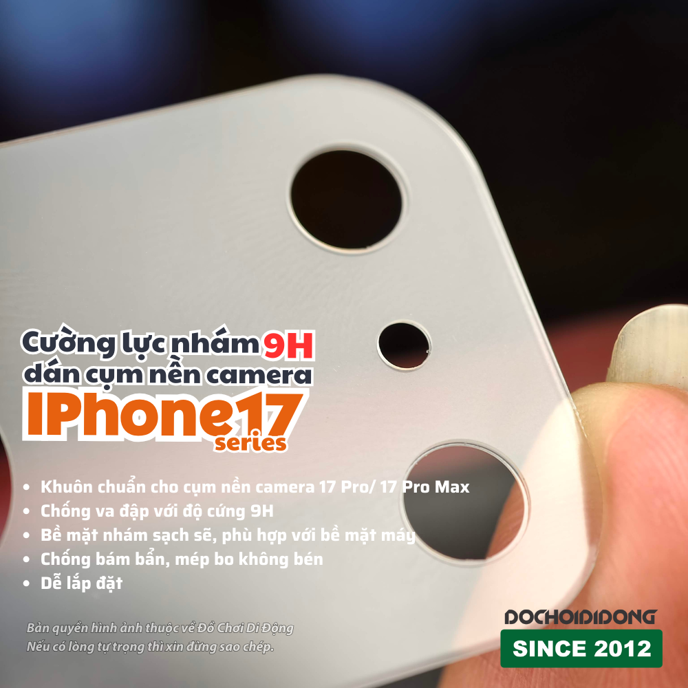 Kính Cường Lực Nhám 9H Bảo Vệ Nền Camera iPhone 17 Pro / 17 Pro Max (Chống Va Đập, Chống Vân Tay)