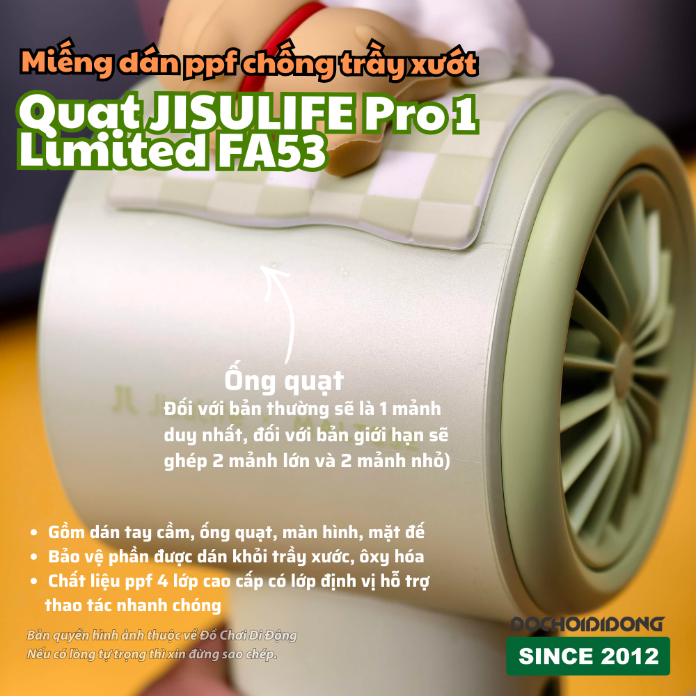 Miếng Dán PPF 4 Lớp Quạt JISULIFE Pro 1 Limited FA53 - Bảo Vệ Toàn Diện Tay Cầm, Ống Quạt, Màn Hình & Đế