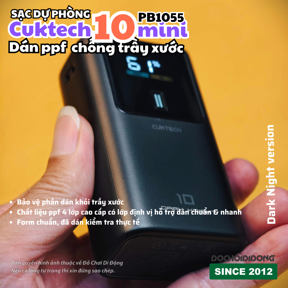 Miếng dán PPF màn hình sạc dự phòng Cuktech 10 Mini Dark Night version trong cao cấp